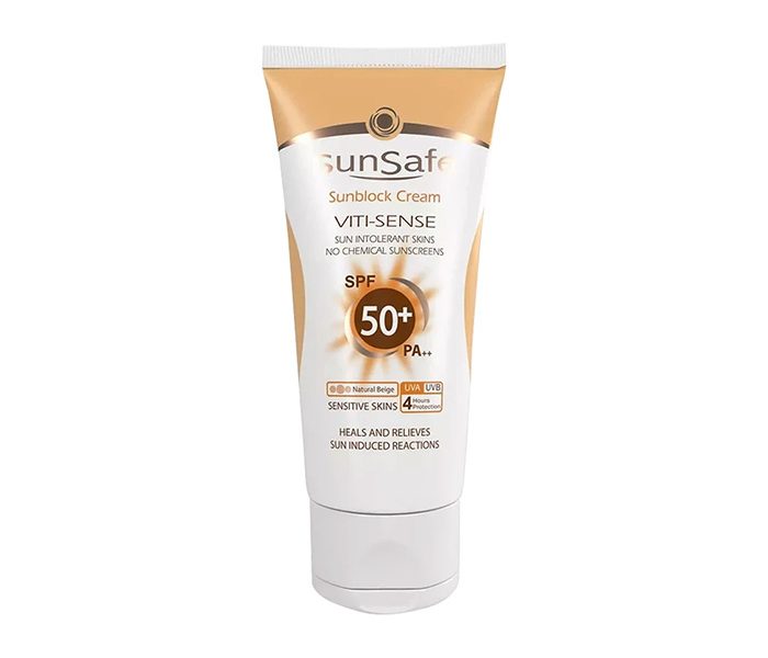 کرم ضد آفتاب سان سیف مدل Viti-Sense فاقد جاذب های شیمیایی SPF50 بژ طبیعی